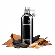 Perfume con notas de cuero curtido, notas ahumadas, madera de oud, tabaco, maderas secas, ámbar y acordes animales