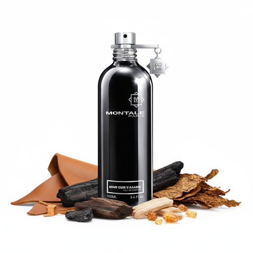 Perfume con notas de cuero curtido, notas ahumadas, madera de oud, tabaco, maderas secas, ámbar y acordes animales
