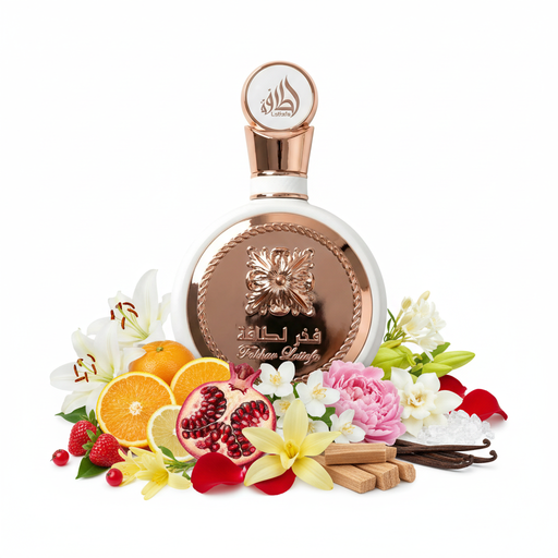 Perfume con notas de frutas, azucena, granada, aldehídos, nardos, jazmín, gardenia, ylang-ylang, madreselva, rosa, peonía, vainilla, almizcle blanco, sándalo y ambroxan