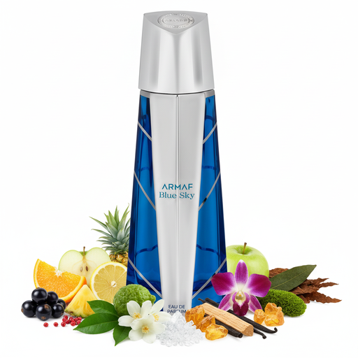 Perfume con notas de grosellas negras, piña, bergamota, mandarina, manzana verde, pimienta rosa, limón, jazmín sambac, pachulí, ambroxan, ámbar, vainilla absoluta, cedro, tabaco, orquídea y musgo