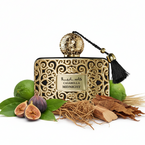 Perfume con notas de higo, laurel, bergamota, cedro, vetiver, almizcle, tabaco y heno