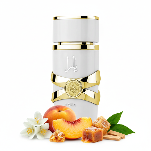 Perfume con notas de jazmín, melocotón, ámbar, caramelo, pachulí y sándalo