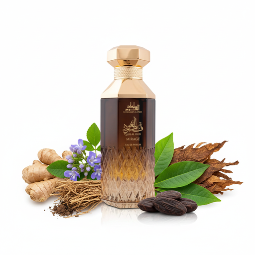Perfume con notas de jengibre picante, aceite de davana, vetiver leñoso, pachulí terroso, haba tonka cálida y hoja de tabaco ahumada