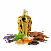 Perfume con notas de lavanda, menta, vainilla, benjuí, miel, haba tonka y tabaco