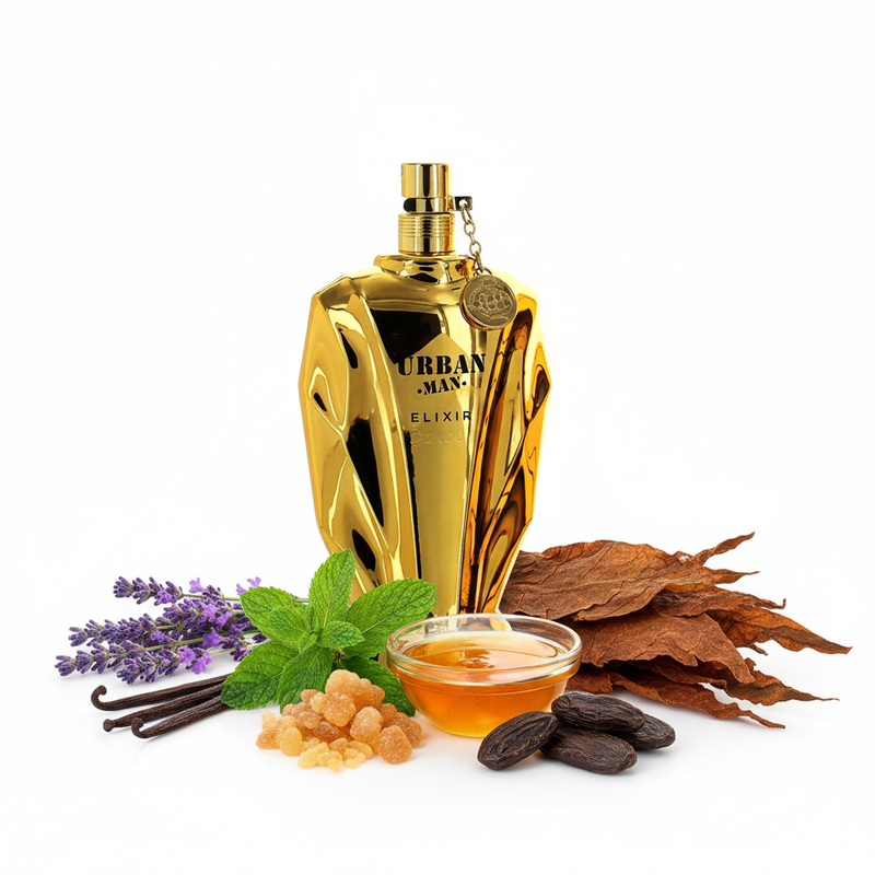 Perfume con notas de lavanda, menta, vainilla, benjuí, miel, haba tonka y tabaco