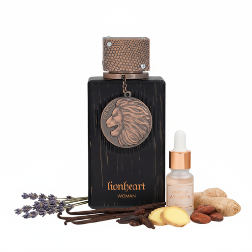 Perfume con notas de lavanda, vainilla, jengibre, cacao y absoluto de vainilla