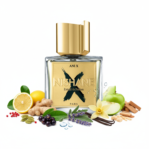 Perfume con notas de limón, bergamota, jengibre, melón, cardamomo, notas acuáticas, pimienta rosa, manzana verde, grosellas negras, pachulí, lavanda, salvia, rosa, vainilla, sándalo, madera de cachemira, ámbar gris, almizcle blanco y cedro