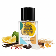 Perfume con notas de limón, bergamota, vainilla, pimienta rosa, sándalo, haba tonka, cedro, almizcle, vetiver y ámbar