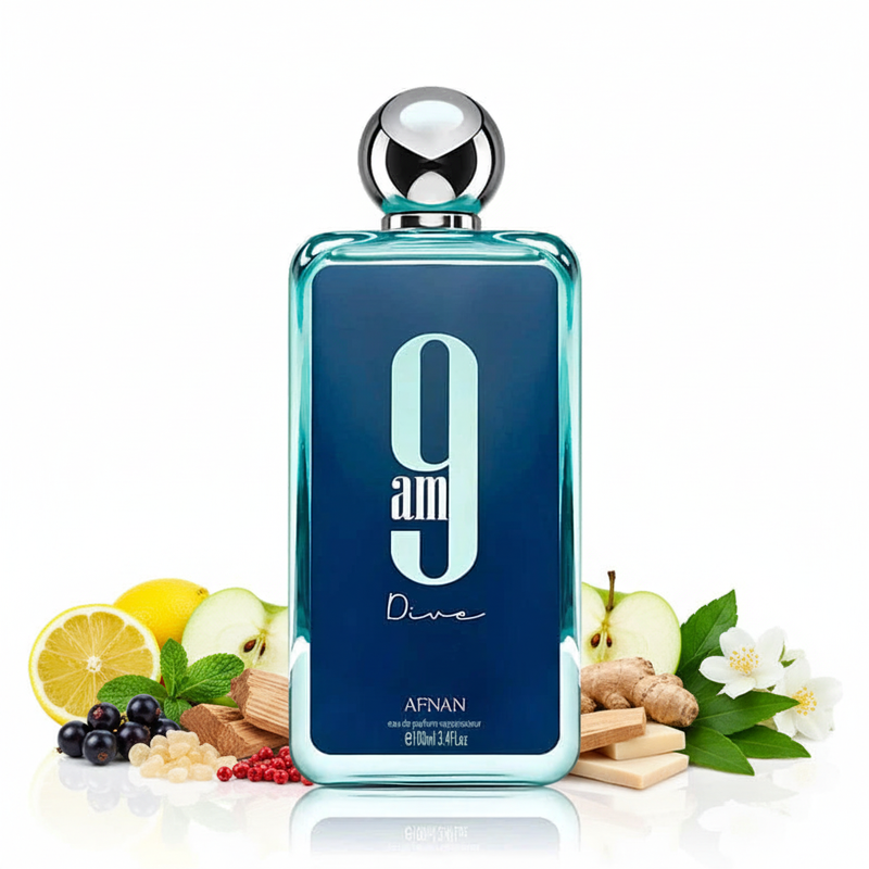 Perfume con notas de limón, menta, grosellas negras, pimienta rosa, manzana, incienso, cedro, jengibre, sándalo, pachulí y jazmín