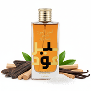 Perfume con notas de madera de oud, acordes amaderados, azúcar, vainilla, sándalo y notas herbales