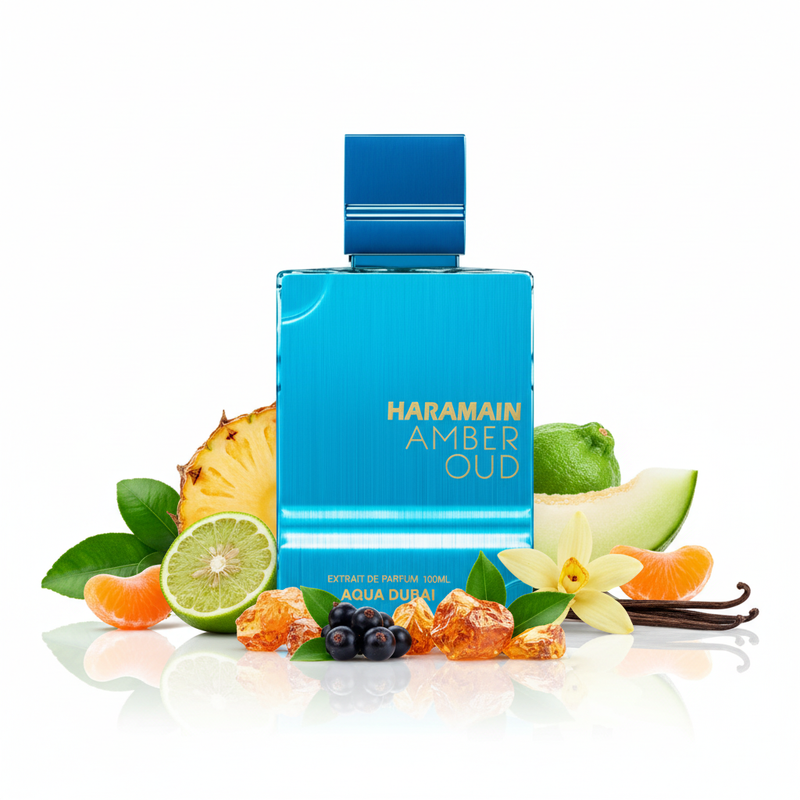 Perfume con notas de mandarina, bergamota, notas verdes, piña, melón, ámbar, grosella negra, almizcle, petit grain, gálbano y vainilla