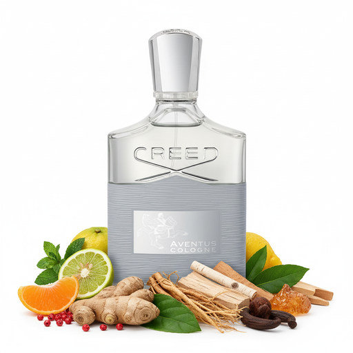 Perfume con notas de mandarina, jengibre, pimienta rosa, bergamota, menta verde, vetiver, pachulí, sándalo, notas ozónicas, almizcle, abedul, haba tonka, styrax y cedro