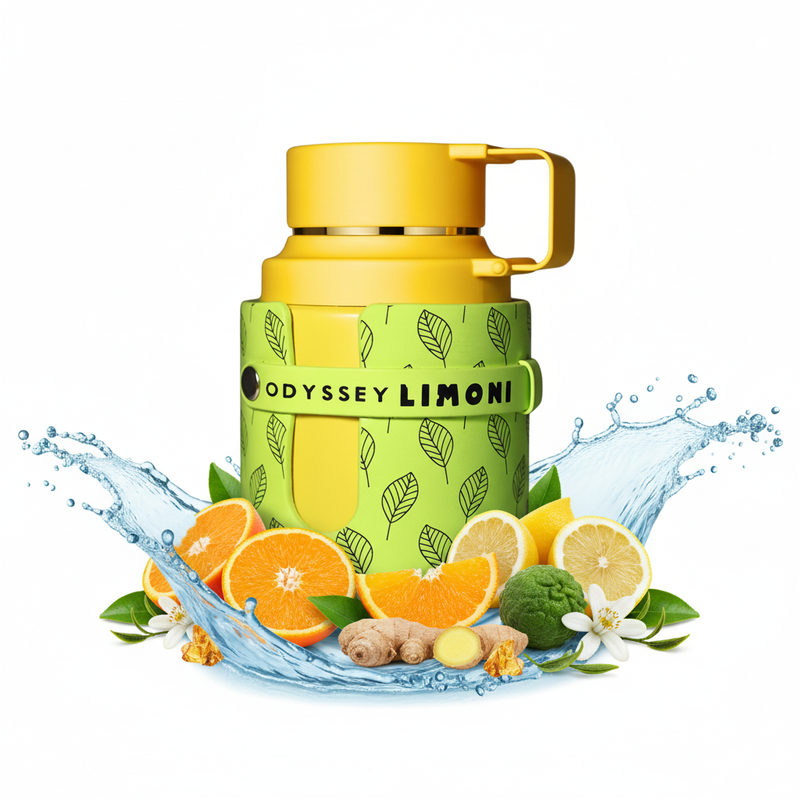 Perfume con notas de mandarina, limón, naranja dulce, bergamota, jengibre, flor de azahar del naranjo, notas marinas, té, almizcle y ámbar