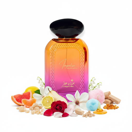 Perfume con notas de mandarina, toronja, incienso de olíbano, pera, limón italiano, rosa turca, rosa de Taif, magnolia, sándalo, lirio de los valles, algodón de azúcar, almizcle, absoluto de vainilla y ámbar
