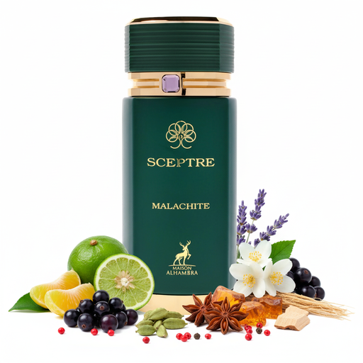 Perfume con notas de mandarina verde, bergamota, grosellas negras, jazmín, lavanda, pimienta rosa, notas especiadas, almizcle, ámbar, vetiver y notas amaderadas