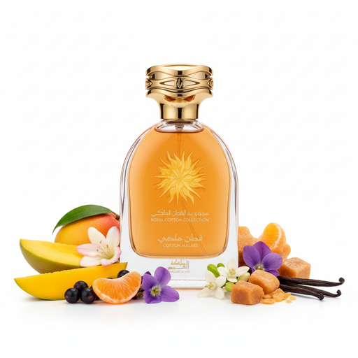 Perfume con notas de mango, durazno, grosella negra, mandarina, freesia, heliotropo, nardo, flor de azahar, violeta, caramelo, haba tonka, vainilla y cashmeran