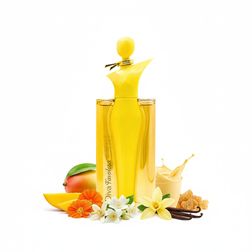Perfume con notas de mango, flor de azahar del naranjo, jazmín sambac absoluto, leche de mango cremosa, vainilla, benzoin y almizcle