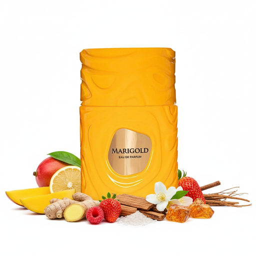 Perfume con notas de mango, jengibre, limón, frutas rojas, jazmín, madera de cedro, cumarina, almizcle, ámbar y cipriol
