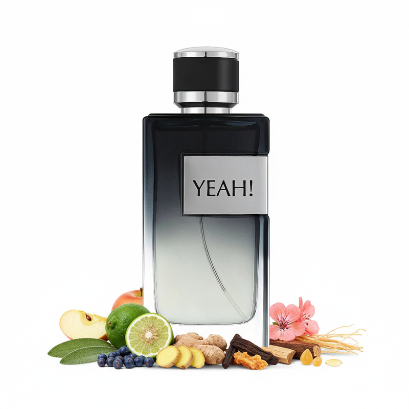 Perfume con notas de manzana, bergamota, jengibre, salvia, bayas de enebro, geranio, haba tonka, amberwood, cedro, vetiver e incienso de olíbano