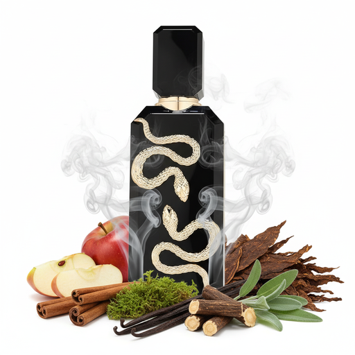 Perfume con notas de manzana, canela, humo, tabaco, vainilla, musgo, vainilla bourbon, Orcanox™, regaliz, Iso E Super y salvia esclarea