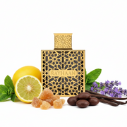 Perfume con notas de menta, bergamota, benzoína, lavanda, vainilla y haba tonka