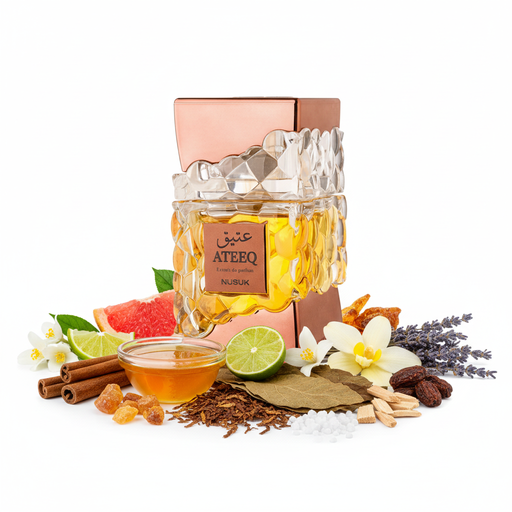 Perfume con notas de miel, canela, ámbar, toronja, lima, tabaco, lavanda, jazmín, orquídea de vainilla, cumarina, haba tonka, cedro y almizcle