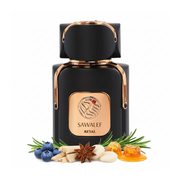 Perfume con notas de moras azules, anís, madera de cachemira, romero, ámbar, almizcle y miel