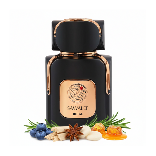 Perfume con notas de moras azules, anís, madera de cachemira, romero, ámbar, almizcle y miel