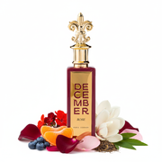 Perfume con notas de moras azules, naranja tangerina, rosa, geranio, magnolia, almizcle y pachulí