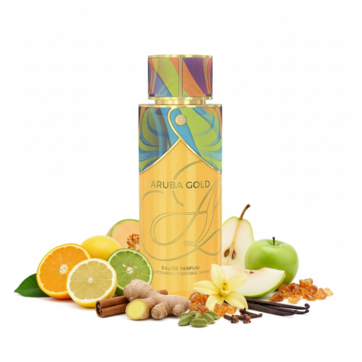 Perfume con notas de naranja brasileña, limón siciliano, bergamota calabresa, jengibre, melón, pera, manzana verde, canela, cardamomo, clavo, vainilla, ámbar y almizcle
