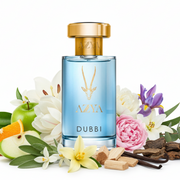 Perfume con notas de naranja dulce, manzana verde, neroli, magnolia, peonía, lirio, salvia, eucalipto, iris, vainilla, madera de guayaco, almizcle suave y oud