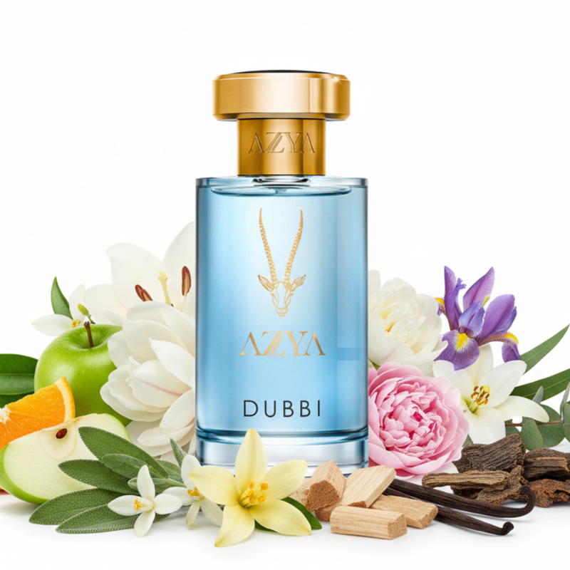 Perfume con notas de naranja dulce, manzana verde, neroli, magnolia, peonía, lirio, salvia, eucalipto, iris, vainilla, madera de guayaco, almizcle suave y oud