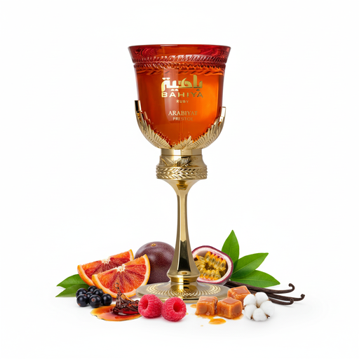Perfume con notas de naranja sanguina, ron oscuro, mandarina efervescente, grosella negra, fruta de la pasión, frambuesa madura, caramelo, pachulí, vainilla y almizcle blanco