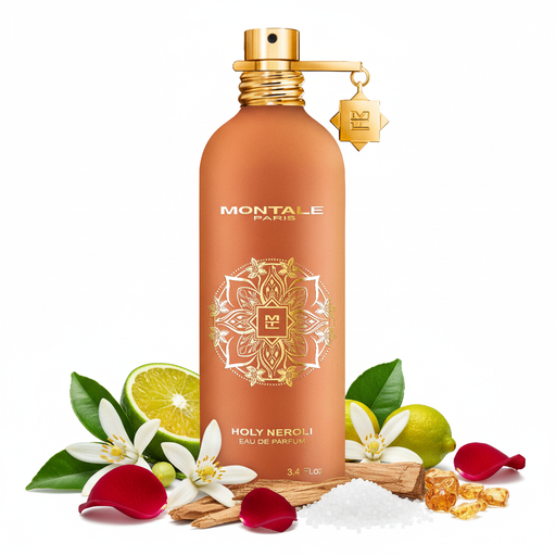 Perfume con notas de neroli, naranja amarga, bergamota de Sicilia, flor de azahar del naranjo tunesino, rosa de Bulgaria, cedro, almizcle blanco, azúcar vainillada y ámbar