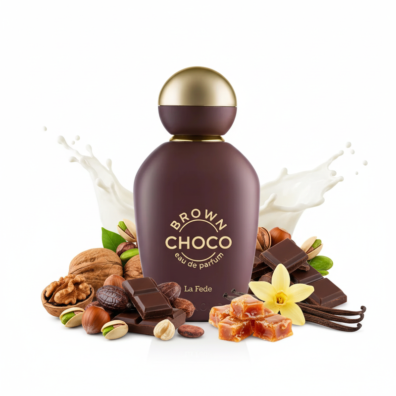 Perfume con notas de nuez, cacao, avellana, pistacho, chocolate, leche, vainilla y caramelo