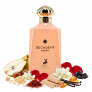 Perfume con notas de pera, avellana, incienso, osmanto, rosa, azafrán, jazmín sambac, sándalo, vainilla, ámbar gris y ládano