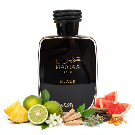 Perfume con notas de piña, bergamota, toronja, cedro, pachulí, jazmín, musgo de roble, notas amaderadas y ámbar