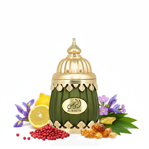 Perfume con notas de pimienta rosa, bergamota, iris, ámbar, pachulí y heliotropo