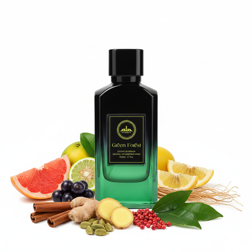 Perfume con notas de pomelo, bergamota, grosella negra, jengibre, canela, cidra, cardamomo, pimienta rosa, pachulí y vetiver