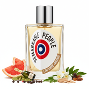 Perfume con notas de pomelo, champaña, cardamomo, pimienta negra, árbol del curry, jazmín, sándalo, Lorenox y ládano