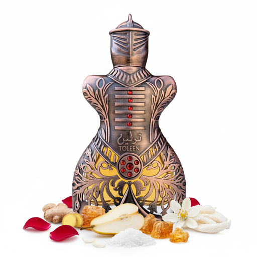 Perfume con notas de rosa, jengibre, pera, ambroxan, flor de azahar, ámbar y almizcle