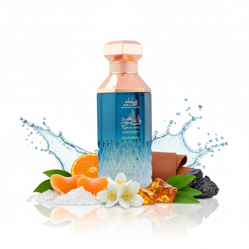 Perfume con notas de sal marina, mandarina jugosa, acordes marinos, cuero suave, jazmín, ámbar cálido, benjuí resinoso, pachulí terroso y almizcle misterioso