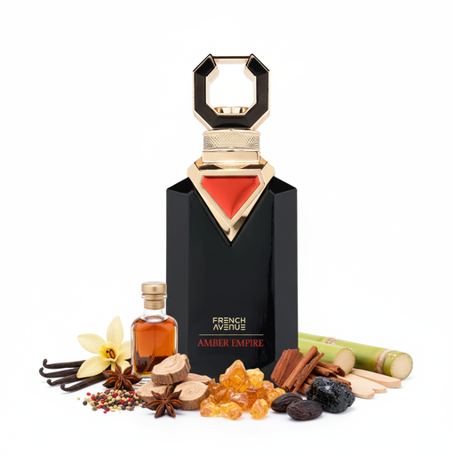 Perfume con notas de vaina de vainilla, notas orientales, licor, madera de cachemira, ámbar, cedro, caña de azúcar, haba tonka, ládano, sándalo y almizcle