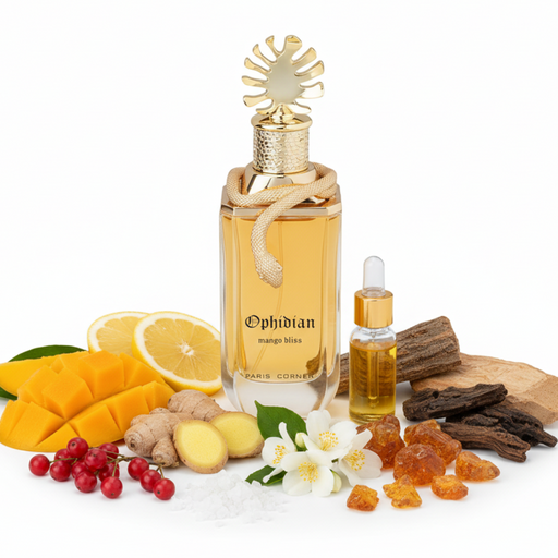 Perfume Ophidian Mango Bliss con forma octagonal