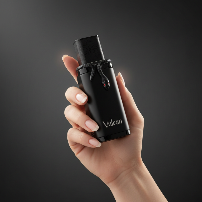 Perfume Vulcan sujetado por una mano