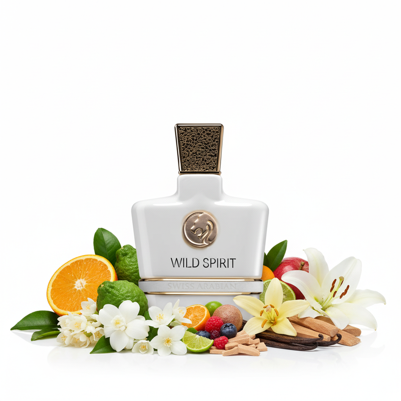Perfume Wild Spirit con botella grande ocupando 70-80% del espacio