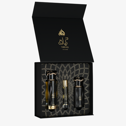 Teriaq Intense Gift Set LATTAFA: Eau de Parfum 100 ml, travel spray 12 ml y hair mist 50 ml