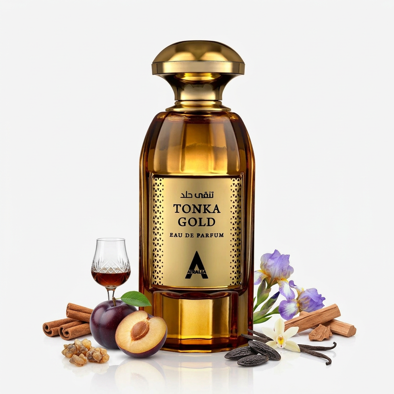 Tonka Gold sobre fondo blanco con sus notas olfativas