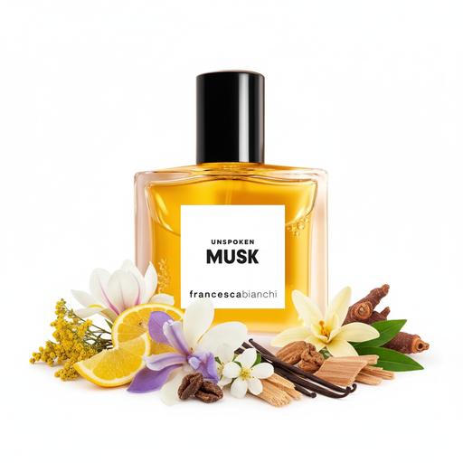 Unspoken Musk de Francesca Bianchi, perfume nicho con notas de almizcle, flores blancas, cítricos y especias