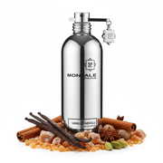 Vanille Absolu Montale silver perfume bottle with vanilla caramel spice notes
